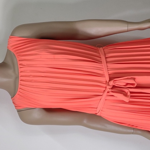 Banana Republic size 8 Neon orange accordion style sleeveless midi dress - Picture 3 of 12